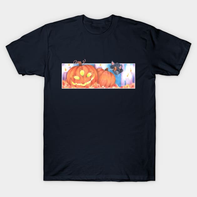 Nine Lives, Two Pumpkins T-Shirt by Strawbaby